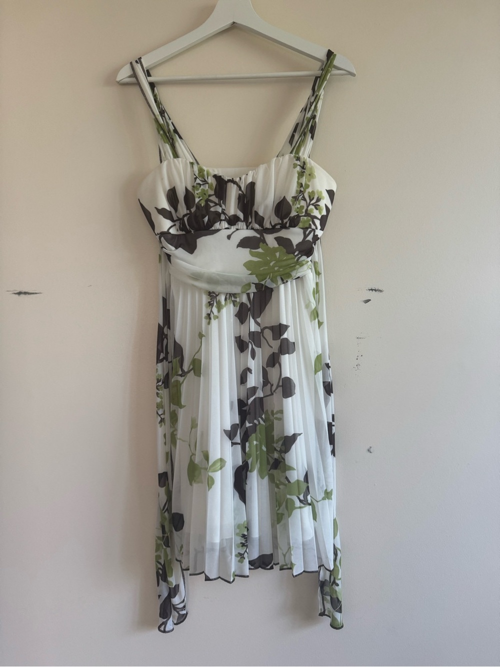 Speechless White Floral Midi Dress with Green and Black Leaf Print